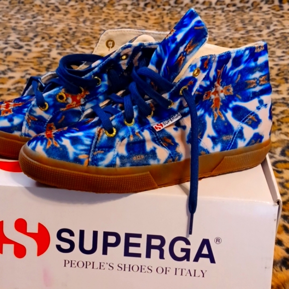 SUPERGA ITALIAN SHOES VELVET BROWN/BLUE SIZE 8.5 WOMENS 7 MENS.